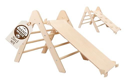 WoodsCraft Kletterdreieck mit Rutsche Indoor | Holz Montessori Klettergerüst Indoor Spielgeräte & Spielplatz | Pikler Dreieck & 2in1: Babyrutsche & Rampe | Klettern Kinder Indoor & Klettern Baby WoodsCraft Kletterdreieck mit Rutsche Indoor | Holz Montessori Klettergerüst Indoor Spielgeräte & Spielplatz | Pikler Dreieck & 2in1: Babyrutsche & Rampe | Klettern Kinder Indoor & Klettern Baby von WoodsCraft