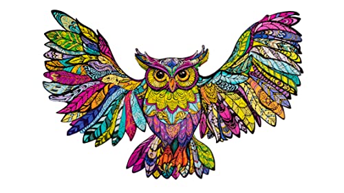 WOODVIO - Holzpuzzle für Erwachsene und Kinder - Eule, vogelförmiges Fantasiepuzzle, 141 einzigartige Stücke, Größe King (32 x 49 cm) von Woodvio