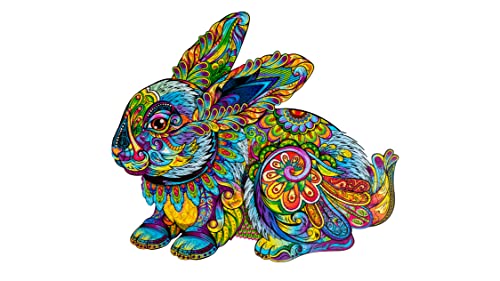 WOODVIO - Holzpuzzle für Erwachsene und Kinder - Hase, tierförmiges Fantasiepuzzle, 188 einzigartige Stücke, Größe King (44 x 38 cm) von Woodvio