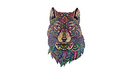 WOODVIO - Holzpuzzle für Erwachsene und Kinder - Wolf, Fantasy-Puzzle in Tierform, 183 einzigartige geformte Teile, Größe King (48 x 30 cm) von WOODVIO