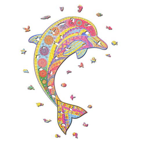 Woody Puzzles® Delfin Jigsaw Holz-Puzzle für Erwachsene & Kinder, Dancing Dolphin, 285 Teile, Gr. XL, 40,30 x 35,7 cm von Woody Puzzles