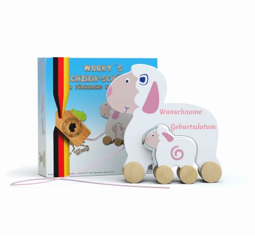 WoodyWood® Nachziehspielzeug Schaf mit Lämmchen, Holzspielzeug für Babys und Kinder, Kinderspielzeug ab 1 Jahr zum Ziehen, Schieben, Spielen, Nachziehtier zur Förderung der Bewegung & Motorik von WoodyWood