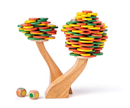 Woody 90918 Holz - Balance Game, Balancier- Motorik Spiel Baum inkl. Würfel, 183 teilig. von Woodyland