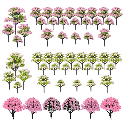 Woohome 50 Stück Modellbau Bäume Rosa Bäume Modellbau Modell Baum Zug Bäume Kunststoff Modell Bäume für DIY Landschaft Gartendeko, Modelllandschaft von Woohome