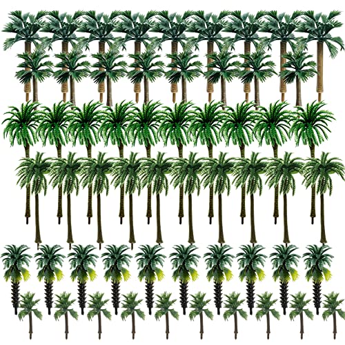 Woohome 60 Stück Modellbau Bäume Miniatur Palme Kunststoff, Mini Palme Kokosnuss Kunststoff für DIY Landschaft Gartendeko, Modelllandschaft von Woohome