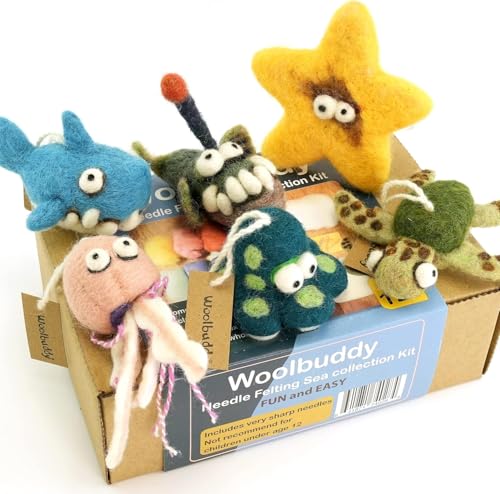 Woolbuddy Nadelfilz-Set, Meerestier-Filz-Sets für Anfänger, Erwachsene und Kinder, Basteln für Erwachsene, DIY, Filzpad, Anleitung (evtl. nicht in deutscher Sprache) von Woolbuddy
