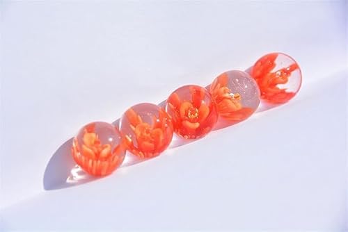 Worf Glaskugeln Murmeln mit Blüten, Ø ca. 16 mm, 5 Stück (orange) von Worf Glaskugeln