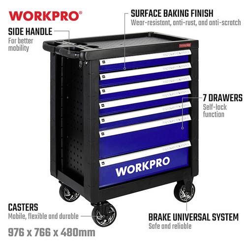WorkPro WP209074 7-Schubladen Werkstattwagen mit 193 Werkzeugen von WorkPro