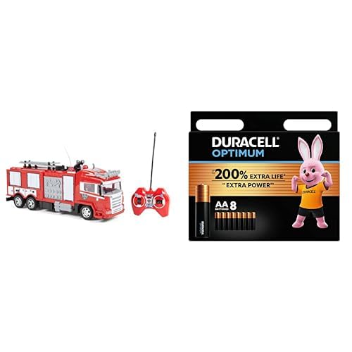 World Tech Toys 34980 Feuerwehrauto – Fernsteuerung Light up Lights & Shoots Water + Duracell Optimum Batterien AA, 8 Stück, bis zu 200% zusätzliche Lebensdauer oder extra Power von World Tech Toys