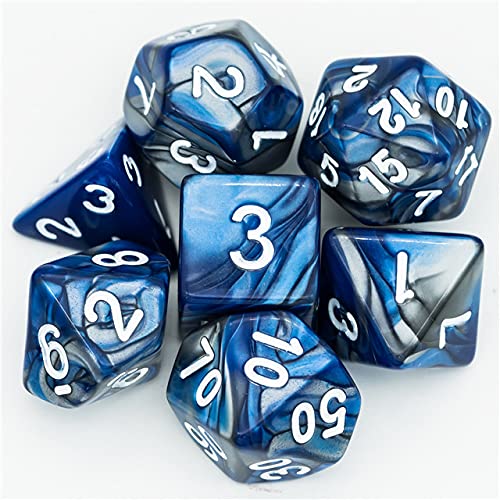 Pen and Paper Dice Set, 7 Stück polyedrische Würfel für Dungeons and Dragons und alle Anderen RPGs (blau grau) von World of Dice