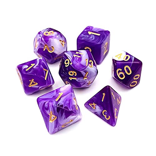 Pen and Paper Dice Set, 7 Stück polyedrische Würfel für Dungeons and Dragons und alle Anderen RPGs (lila-weiß) von World of Dice