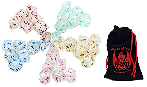 Pen and Paper Würfel Set - 35 polyedrische Würfel passend für D&D, DSA und viele Anderen RPG Pen and Paper Würfel Set - 35 polyedrische Würfel passend für D&D, DSA und viele Anderen RPG von World of Dice