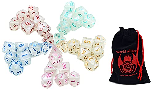 Pen and Paper Würfel Set - 35 polyedrische Würfel passend für D&D, DSA und viele Anderen RPG von World of Dice