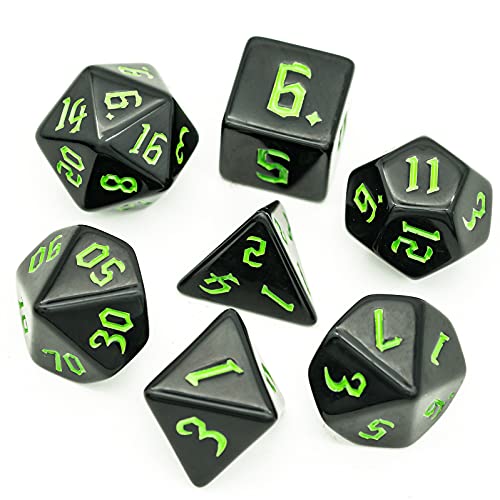 Pen and Paper Würfel Set - 7-teiliges, Midnight Edition, polyedrische Rollenspiel-Würfel, für Dungeons and Dragons (D&D), Das Schwarze Auge (DSA), Aborea, Splittermond, Shadowrun (grün) von World of Dice