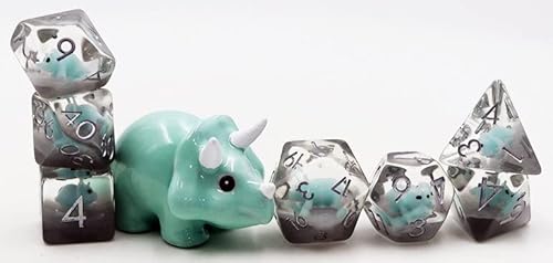 World of Dice - Baby Triceratops Würfelset - Mint farbenes 7-TLG. Pen and Paper Rollenspiel-Würfel mit Baby Triceratops, perfekt für DND, DSA, Cthulhu, Shadowrun und viele weitere von World of Dice