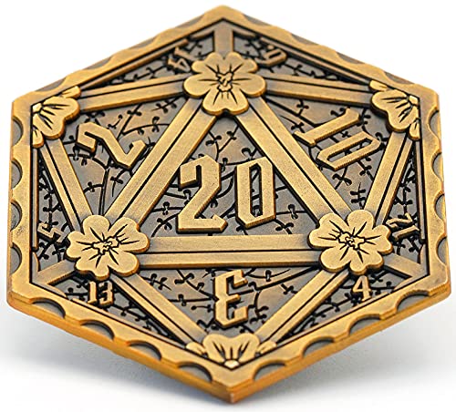 World of Dice D20 Coin - Crit/Fail Münze für Pen & Paper Rollenspiele, Reroll-Token, Tracking (goldfarben) von World of Dice