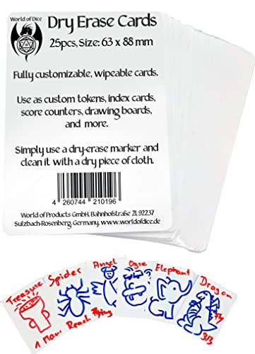 World of Dice - Dry Erase Token Set - 25 wiederbeschreibbare Blanko Karten für z. B. Magic The Gathering (MTG Tokens), Dungeons & Dragons (Spell Cards), eigene Kartenspiele (25 Stück (63 x 88 mm)) von World of Dice