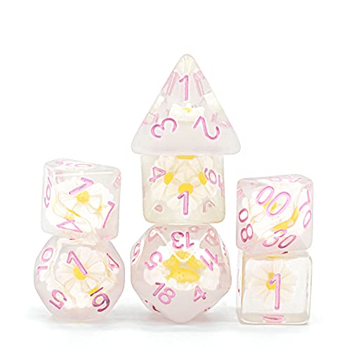 World of Dice - Flower Power - 7-teiliges Pen & Paper Würfelset, Rollenspiel-Würfel, Einsteigerset, für DND, DSA, Shadowrun, 20-seitige Würfel, mit Blumen von World of Dice