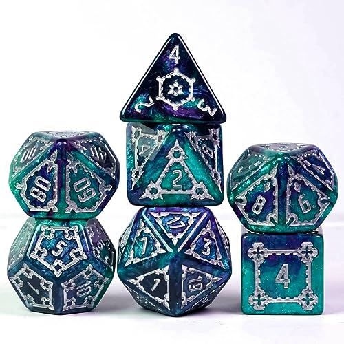 World of Dice - Goliath XL Purple/Teal- Pen and Paper Würfel Set im XL Format, 7-teilig, für Dungeons and Dragons (DND), Das Schwarze Auge (DSA), UVM. von World of Dice