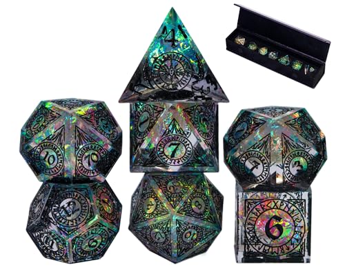 Premium Würfelset (W20 bis W4) - handgefertigte DND-Würfel, polyedrische RPG-Würfel für Dungeons and Dragons (D&D), Pathfinder, Cthulhu, DSA - 7-teiliges Set mit scharfen Kanten & Glitzer-Effekt von World of Dice