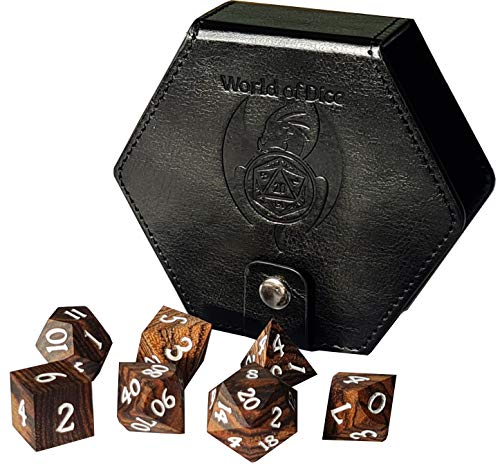 World of Dice Holzwürfel - polyedrisches Edel-Würfel Set aus Holz (Bocote), inkl. Etui, W20, W12, W10, W10.0, W8, W6, W4, für DND, DSA, Shadowrun, usw. von World of Dice