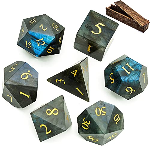 World of Dice - Labradorit Edition - edles Würfelset aus echtem Schmuckstein, 7-teiliges Würfelset für RPG, Pen and Paper, DND, DSA, D4 bis D20 World of Dice - Labradorit Edition - edles Würfelset aus echtem Schmuckstein, 7-teiliges Würfelset für RPG, Pen and Paper, DND, DSA, D4 bis D20 von World of Dice