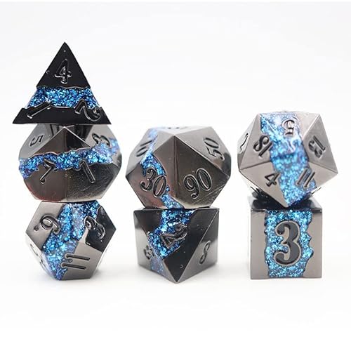 World of Dice - Lavastream-Serie - 7-teiliges Premium-Würfelset mit Glitzerndem Lavastrom-Design, ideal für DND, DSA, Pathfinder, Cthulhu, Shadowrun und viele weitere (Blue) von World of Dice
