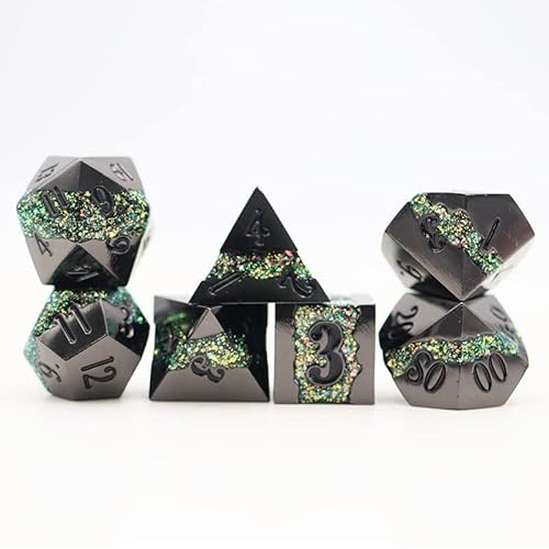 World of Dice - Lavastream-Serie - 7-teiliges Premium-Würfelset mit Glitzerndem Lavastrom-Design, ideal für DND, DSA, Pathfinder, Cthulhu, Shadowrun und viele weitere (Green) von World of Dice