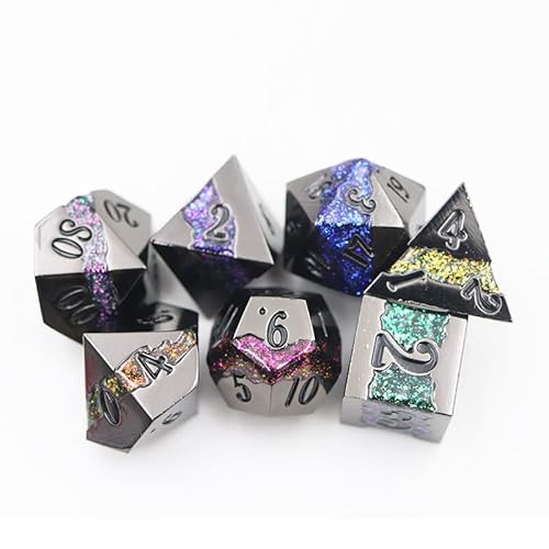 World of Dice - Lavastream-Serie - 7-teiliges Premium-Würfelset mit Glitzerndem Lavastrom-Design, ideal für DND, DSA, Pathfinder, Cthulhu, Shadowrun und viele weitere (Multicolored) von World of Dice