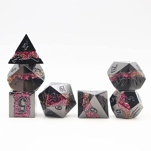 World of Dice - Lavastream-Serie - 7-teiliges Premium-Würfelset mit Glitzerndem Lavastrom-Design, ideal für DND, DSA, Pathfinder, Cthulhu, Shadowrun und viele weitere (red) von World of Dice