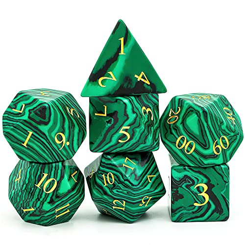 World of Dice - Malachit Würfel - Würfelset aus Schmuckstein, 7-teilig, ideal als DND-Würfel, Rollenspiel-Würfel World of Dice - Malachit Würfel - Würfelset aus Schmuckstein, 7-teilig, ideal als DND-Würfel, Rollenspiel-Würfel von World of Dice