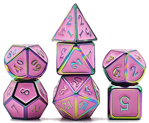 World of Dice Metall-Würfelset Rainbow Rosa - Pen & Paper Metallwürfel, W4, W6, W8, W10, W10.0, W12, W20, Rollenspiel-Würfel für Dungeons and Dragons von World of Dice