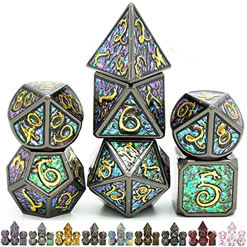 World of Dice Metallwürfel-Set Drachenwürfel - Emerald - Pen & Paper Würfel-Set aus Metall, 7-teiliges polyedrisches Set, für Dungeons and Dragons, DSA, Cthulhu, UVM. von World of Dice