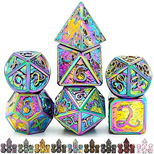 World of Dice Metallwürfel-Set Drachenwürfel - Prisma - Pen & Paper Würfel-Set aus Metall, 7-teiliges polyedrisches Set, für Dungeons and Dragons, DSA, Cthulhu, UVM. von World of Dice