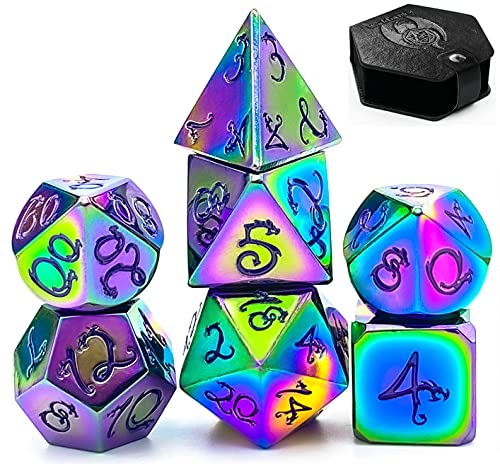 World of Dice Metallwürfel-Set Drachenwürfel - Prisma - Pen & Paper Würfel-Set aus Metall, 7-teiliges polyedrisches Set, für Dungeons and Dragons, DSA, Cthulhu, UVM. von World of Dice