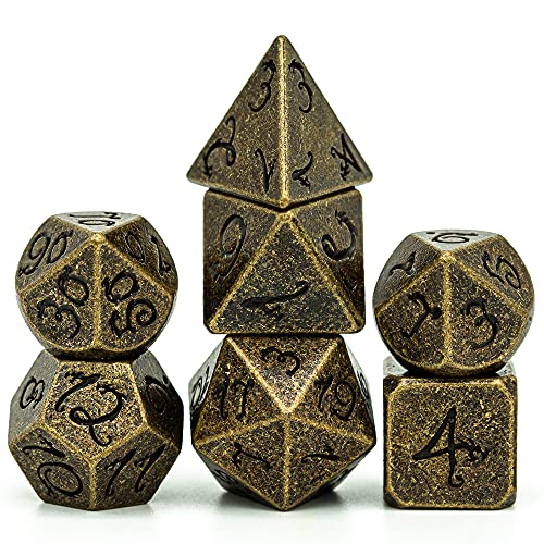 World of Dice Metallwürfel-Set Drachenwürfel - Rustikal - Pen & Paper Würfel-Set aus Metall, 7-teiliges polyedrisches Set, für Dungeons and Dragons, DSA, Cthulhu, UVM. von World of Dice