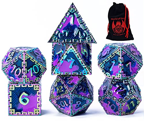 World of Dice - Metallwürfel-Set - Dragon Siege, polyedrische DND-Würfel, mit Würfelbeutel, D20 bis D6, für Dungeons and Dragons, DSA, UVM. (Prisma) von World of Dice