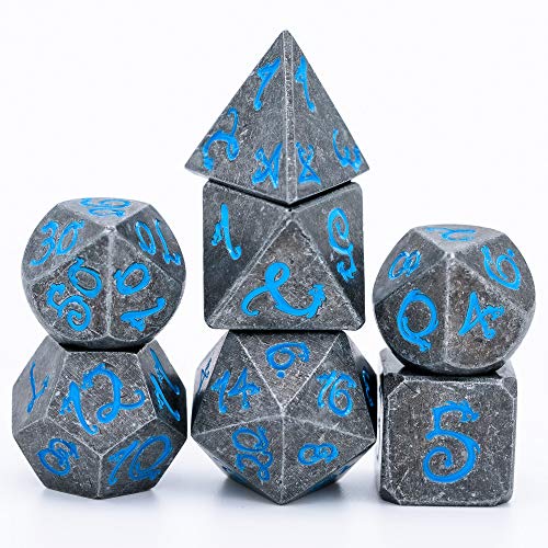 World of Dice Metallwürfel Steinoptik - Pen and Paper Würfel Set, 7 teilig, ideal für Dungeons and Dragons (DND), Das Schwarze Auge (DSA), Shadowrun, Cthulhu und andere RPG von World of Dice