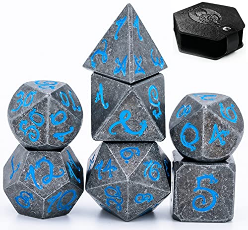 World of Dice Metallwürfel Steinoptik - Pen and Paper Würfel Set, 7 teilig, ideal für Dungeons and Dragons (DND), Das Schwarze Auge (DSA), Shadowrun, Cthulhu und andere RPG von World of Dice