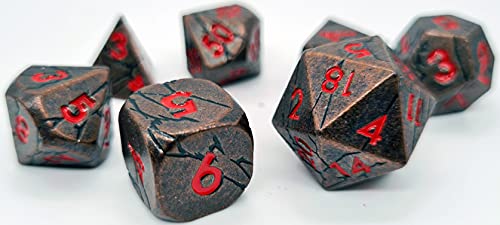 World of Dice Meteor-Serie - Pen and Paper Würfelset Metall, 7-teiliges Set, D4 bis D20, polyedrische Würfel, ideal für D&D, DSA, Cthulhu und mehr (ohne Etui, Copper) von World of Dice