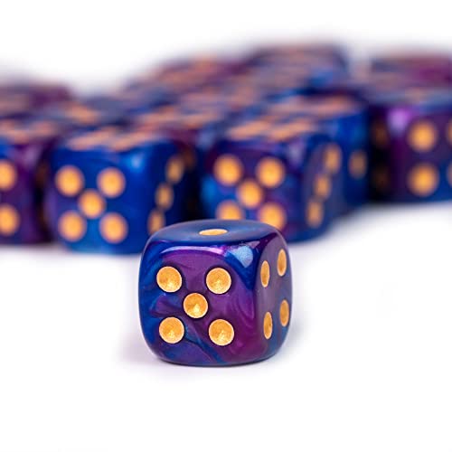 World of Dice - Mini-D6-Würfel (12 mm) - Kompakte, vielseitige & farbenfrohe 6-seitige Würfel für Brettspiele, als Unterrichtsmaterial, Würfelspiele und Trading Card Games, einzeln (Blue & Purple) von World of Dice