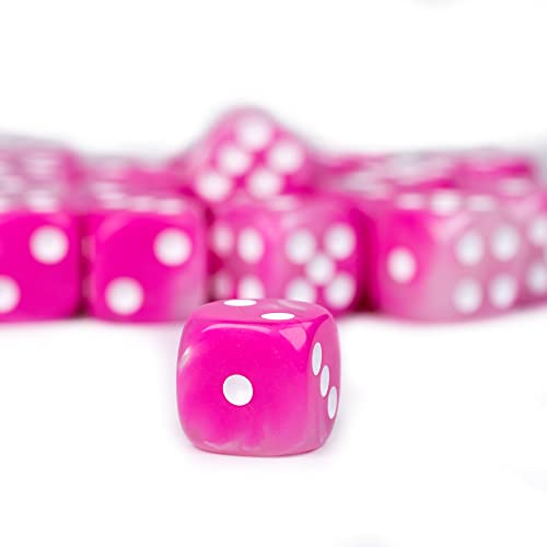 World of Dice - Mini-D6-Würfel (12 mm) - Kompakte, vielseitige & farbenfrohe 6-seitige Würfel für Brettspiele, als Unterrichtsmaterial, Würfelspiele und Trading Card Games, einzeln (pink & White) von World of Dice
