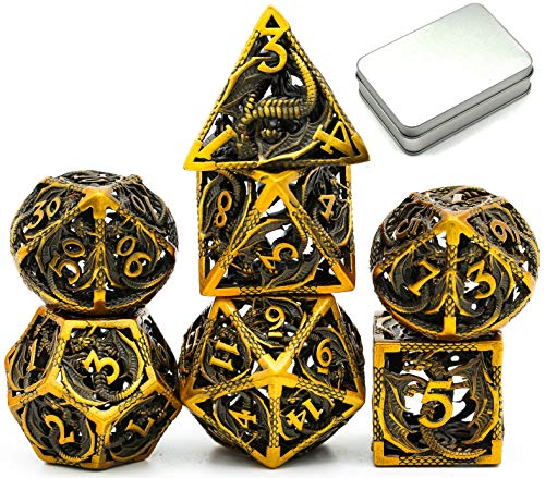 World of Dice Nidhöggr - Edel Würfel für alle Pen & Paper RPG, Metallwürfel mit Drachen, 7-teiliges Würfelset, inkl. Etui (mit Aluminium-Etui) von World of Dice