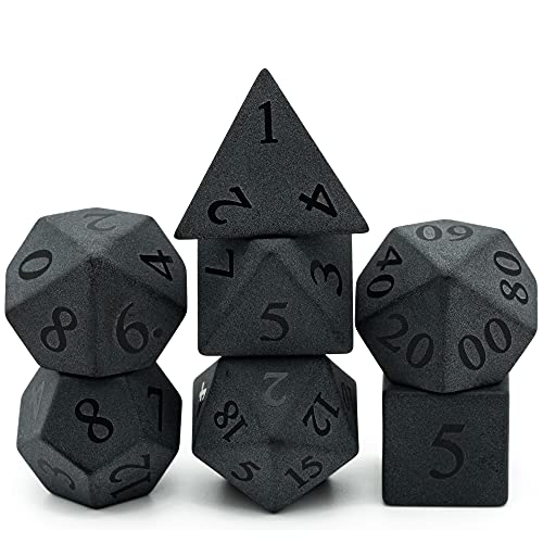 World of Dice - Obsidian Steinwürfel - 7-TLG. Pen and Paper Würfelset aus Obsidian, mit Gravur, ideal für z. B. D&D, DSA, Cthulhu, Shadowrun, Aborea und viele weitere von World of Dice