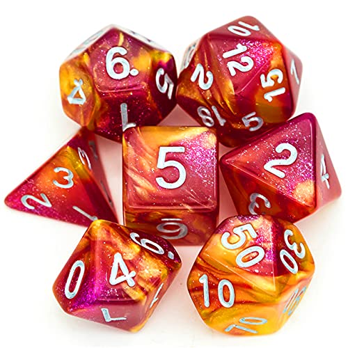 World of Dice Orion-Serie - Pen and Paper Würfel, 7-teiliges Würfelset, W20, W12, W10, W10.0, W8, W6, W4, Rollenspiel-Würfel, für Dungeons and Dragons und weitere RPG (Feuer) von World of Dice