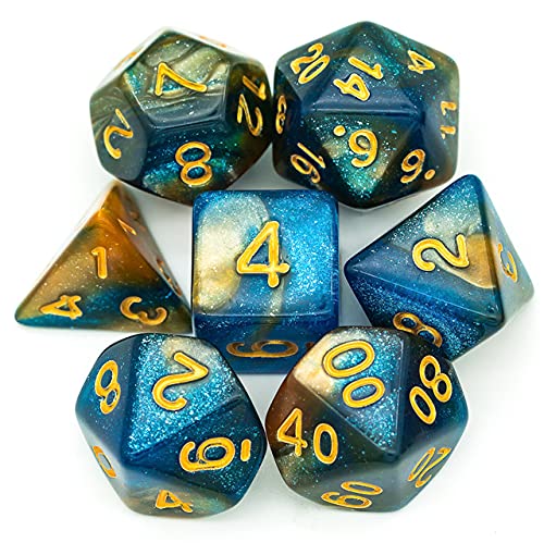 World of Dice Orion-Serie - Pen and Paper Würfel, 7-teiliges Würfelset, W20, W12, W10, W10.0, W8, W6, W4, Rollenspiel-Würfel, für Dungeons and Dragons und weitere RPG (blau-Mix) von World of Dice