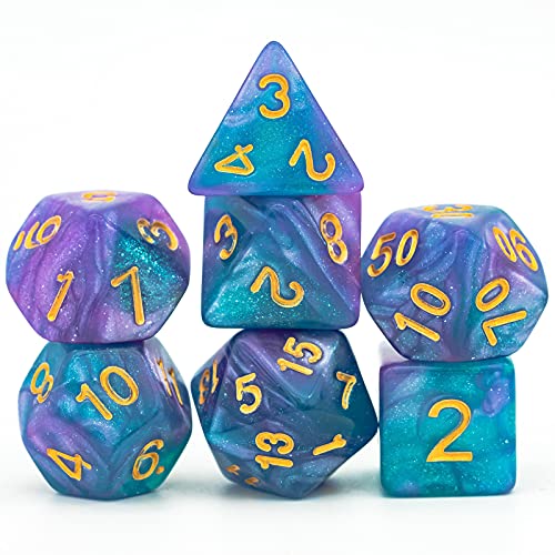 World of Dice Orion-Serie - Pen and Paper Würfel, 7-teiliges Würfelset, W20, W12, W10, W10.0, W8, W6, W4, Rollenspiel-Würfel, für Dungeons and Dragons und weitere RPG (blau-lila-Mix) von World of Dice