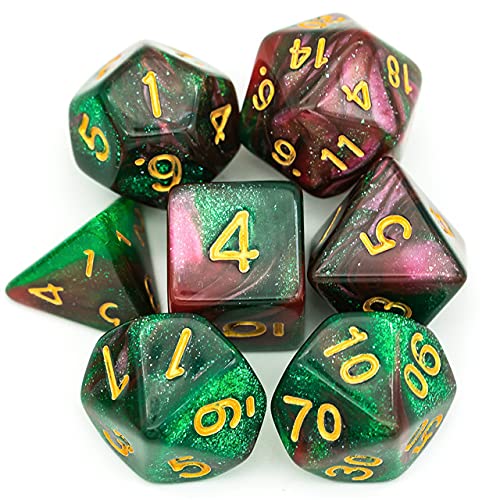 World of Dice Orion-Serie - Pen and Paper Würfel, 7-teiliges Würfelset, W20, W12, W10, W10.0, W8, W6, W4, Rollenspiel-Würfel, für Dungeons and Dragons und weitere RPG (grün-Mix) von World of Dice