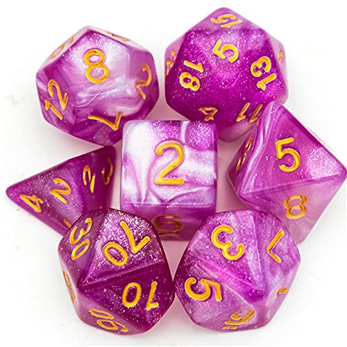 World of Dice Orion-Serie - Pen and Paper Würfel, 7-teiliges Würfelset, W20, W12, W10, W10.0, W8, W6, W4, Rollenspiel-Würfel, für Dungeons and Dragons und weitere RPG (pink-weiß) von World of Dice