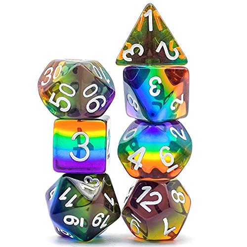 World of Dice Rainbow - Pen and Paper Würfel Set, 7-teilig, polyedrische Rollenspiel-Würfel, für Dungeons and Dragons (D&D), Das Schwarze Auge (DSA), Aborea, Splittermond, Shadowrun (bunt) von World of Dice